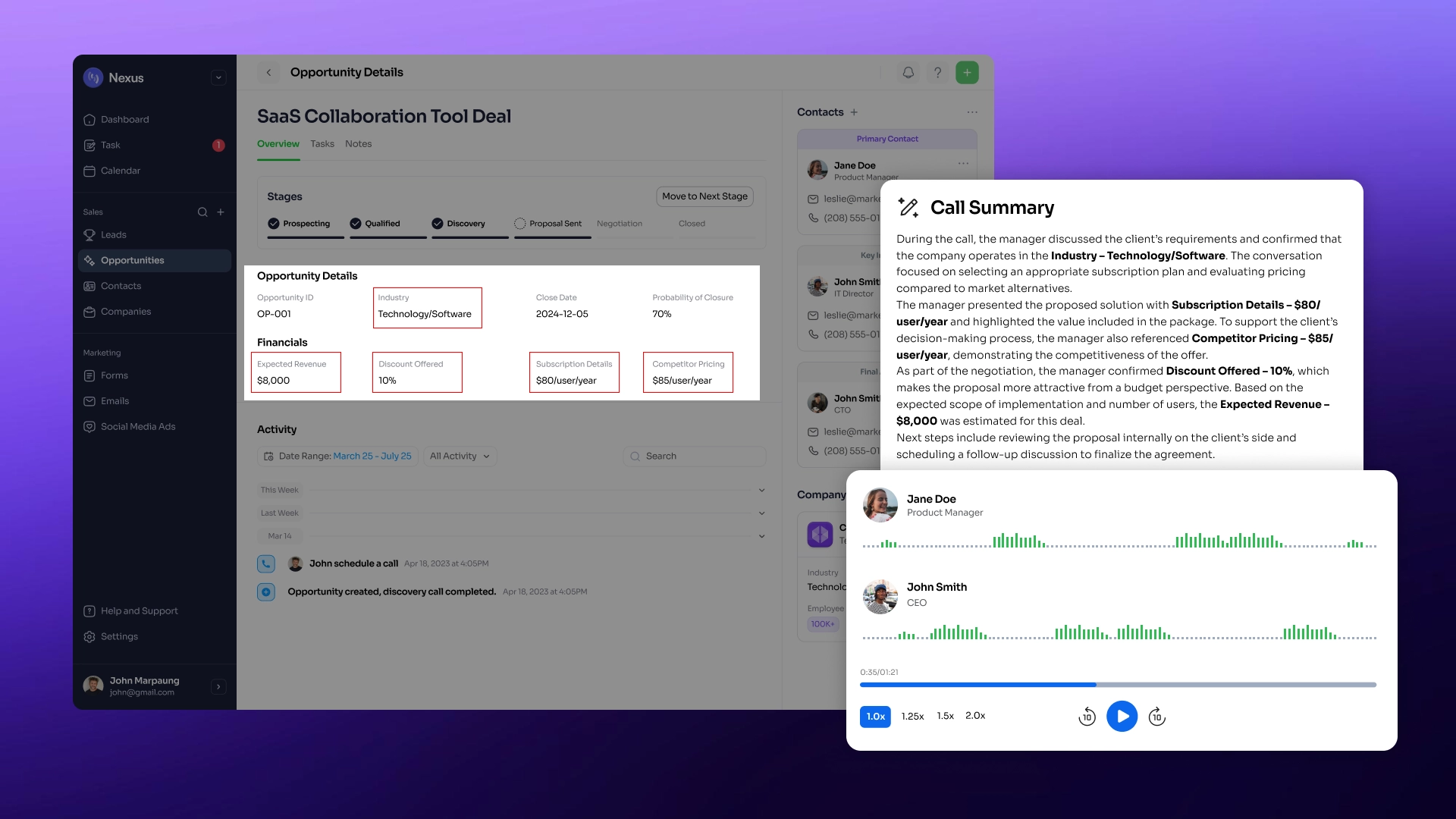 AI call summarization and card filling