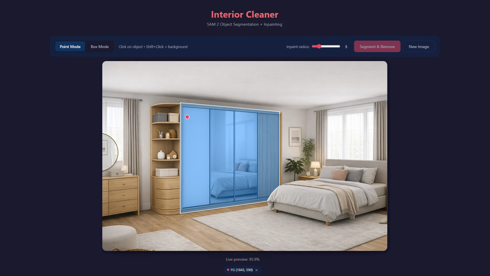 Сегментация мебели в интерьере – точечное AI выделение объекта