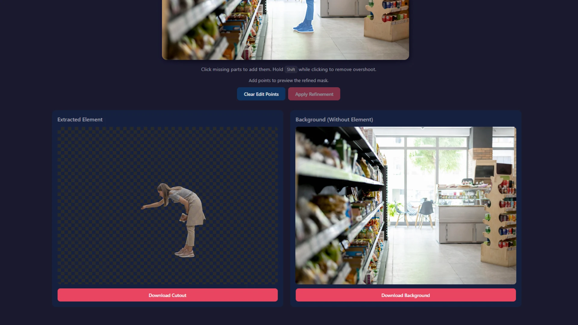 The result of AI segmentation is the separation of the object and the background.