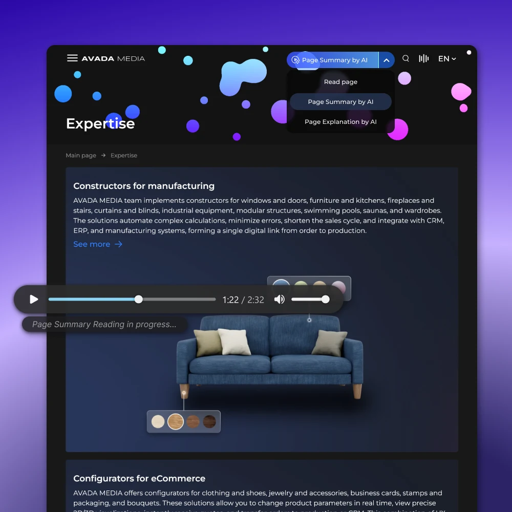 

                                                                         
                                                                         AI-аудіоасистент сторінки – озвучення, огляд і пояснення контенту