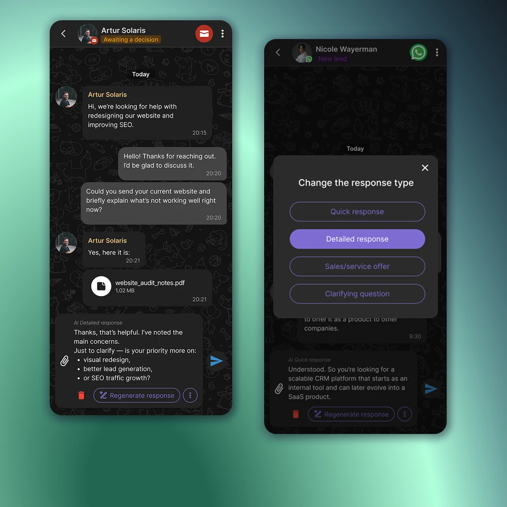 AI-агент у CRM для генерації відповідей клієнтам у чаті компанії