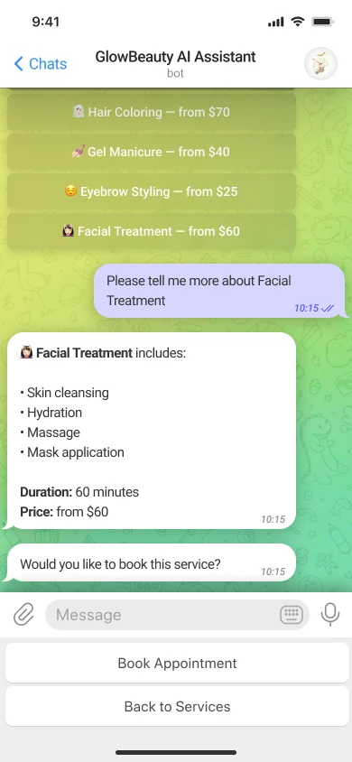 AI Telegram бот для салону краси