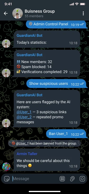 AI Telegram бот для адміністраторів груп