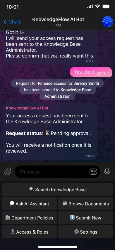 AI Telegram бот для внутрішньої бази знань