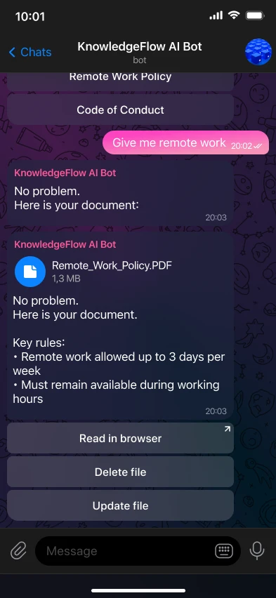 AI Telegram бот для внутрішньої бази знань