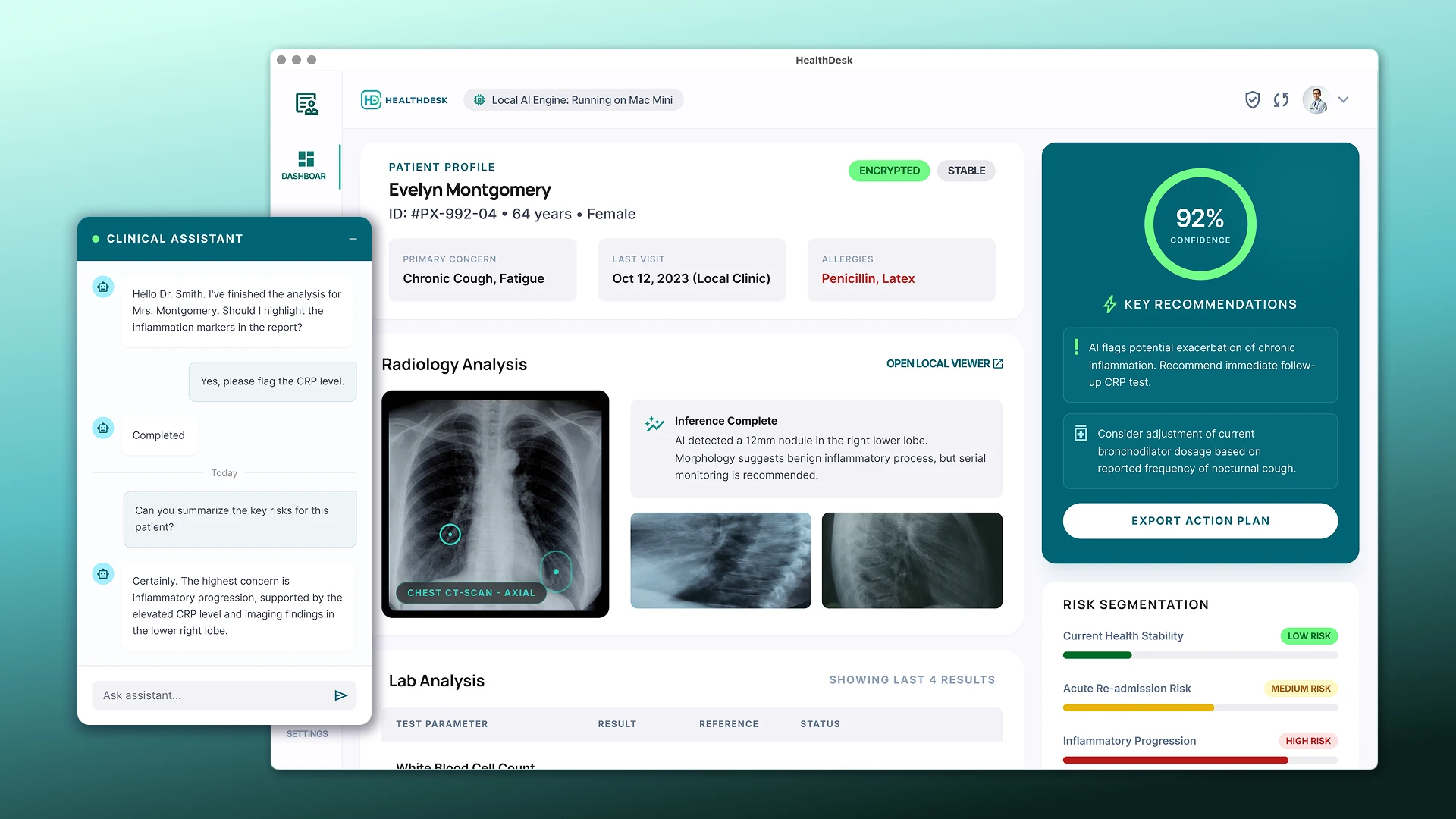 A local AI system on a Mac Mini for analyzing medical data, X-rays, and clinical recommendations